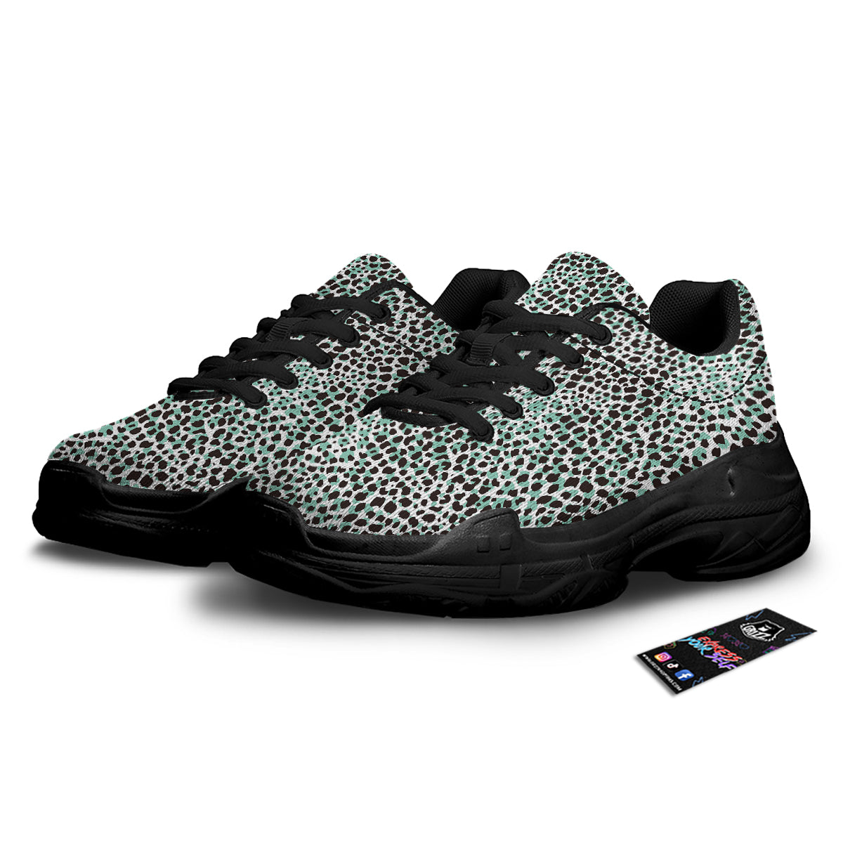 Leopard Teal And White Print Pattern Black Chunky Shoes-grizzshop