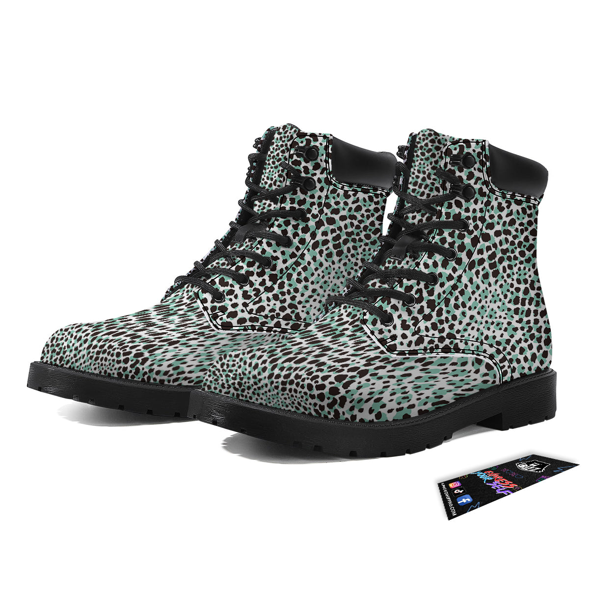 Leopard Teal And White Print Pattern Boots-grizzshop