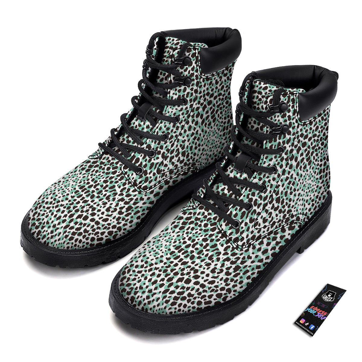Leopard Teal And White Print Pattern Boots-grizzshop