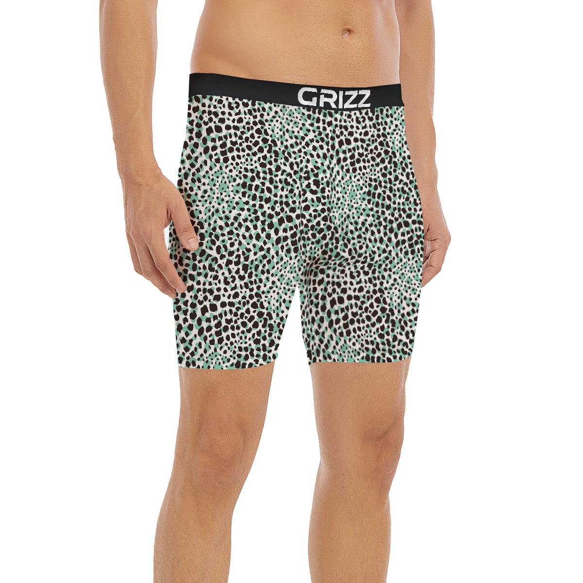 Leopard Teal And White Print Pattern Boxer Briefs-grizzshop