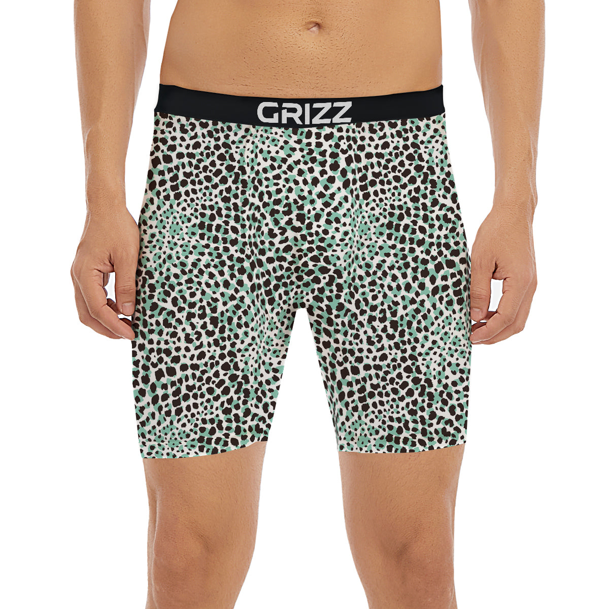 Leopard Teal And White Print Pattern Boxer Briefs-grizzshop