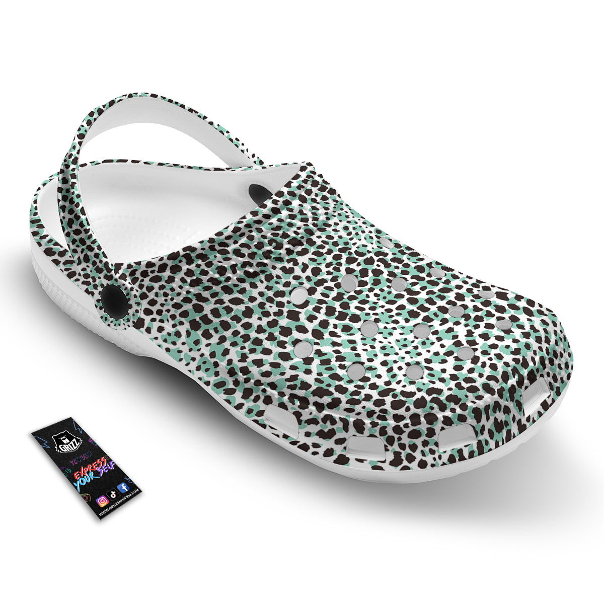 Leopard Teal And White Print Pattern Clog-grizzshop