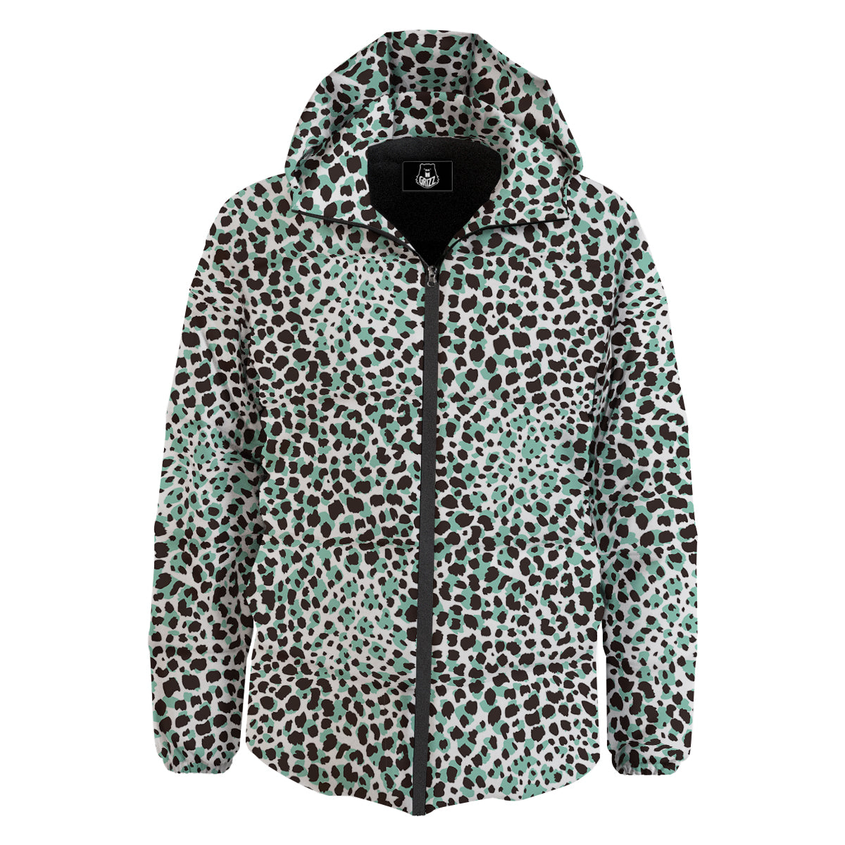 Leopard Teal And White Print Pattern Down Jacket-grizzshop