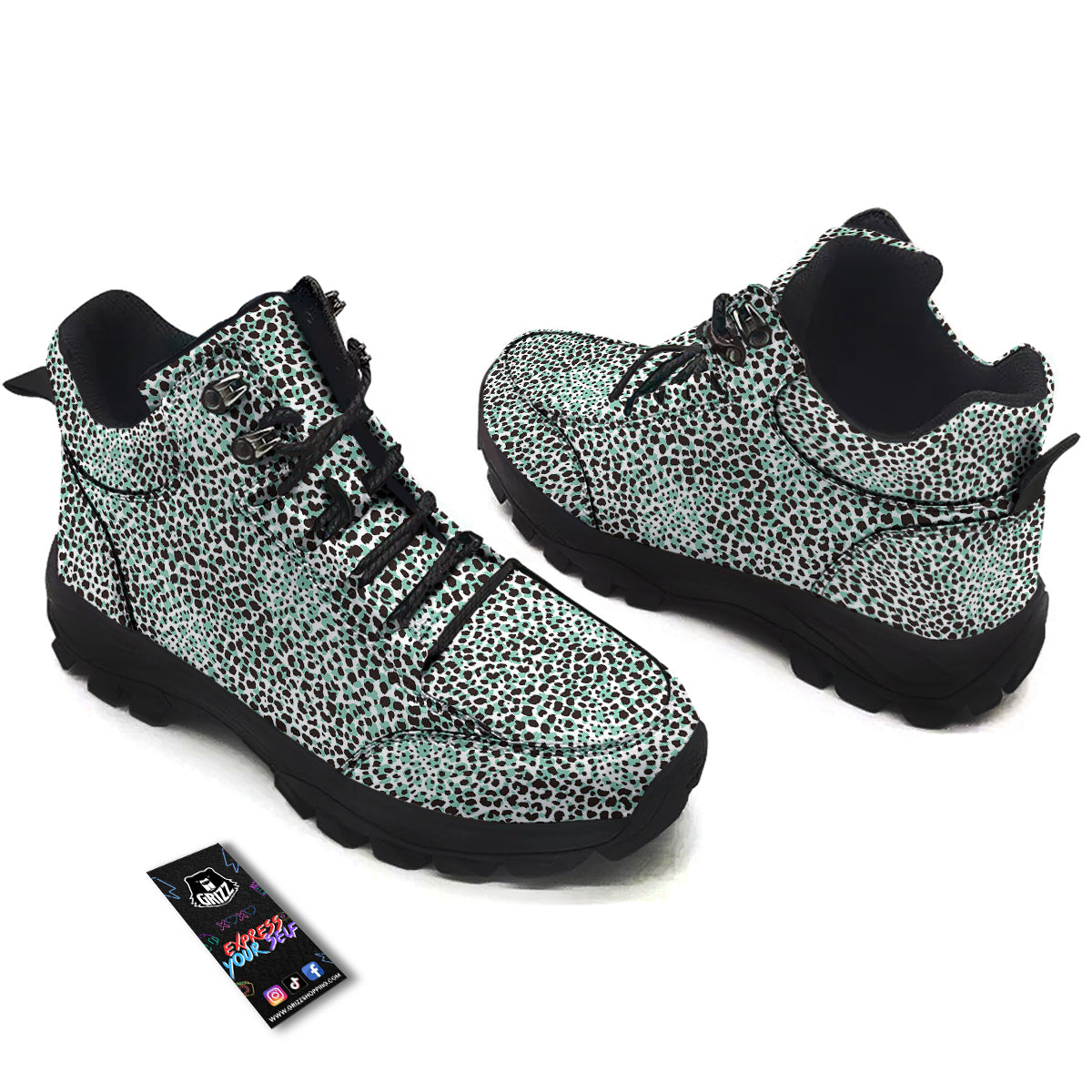 Leopard Teal And White Print Pattern Hiking Shoes-grizzshop