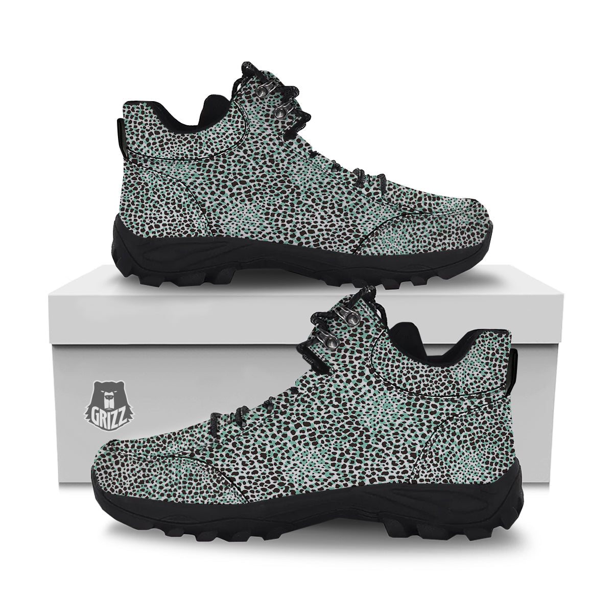 Leopard Teal And White Print Pattern Hiking Shoes-grizzshop