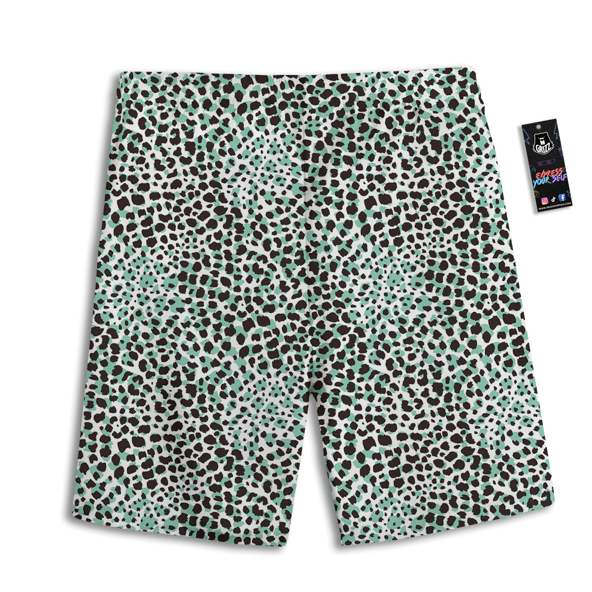 Leopard Teal And White Print Pattern Men's Athletic Shorts