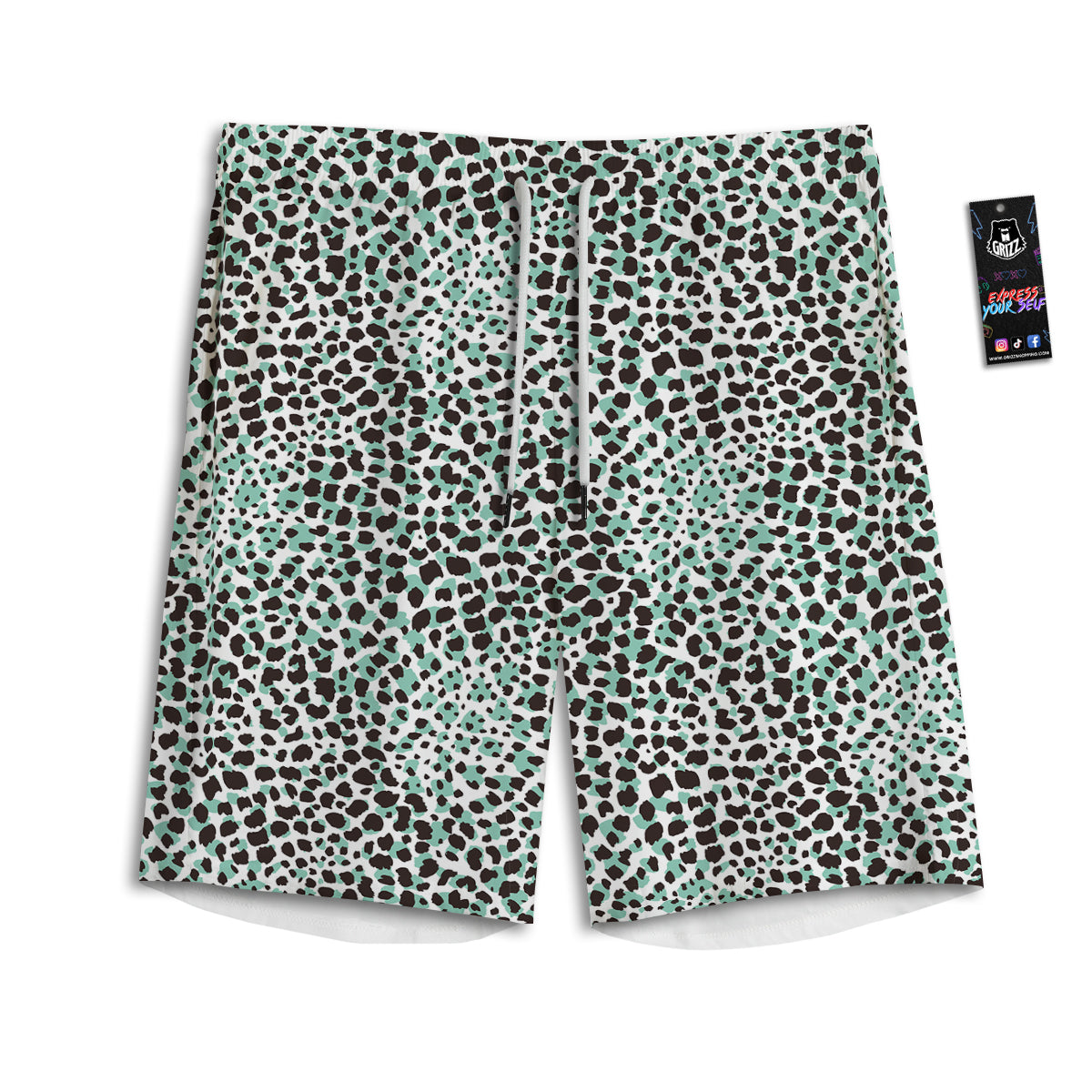 Leopard Teal And White Print Pattern Men's Athletic Shorts