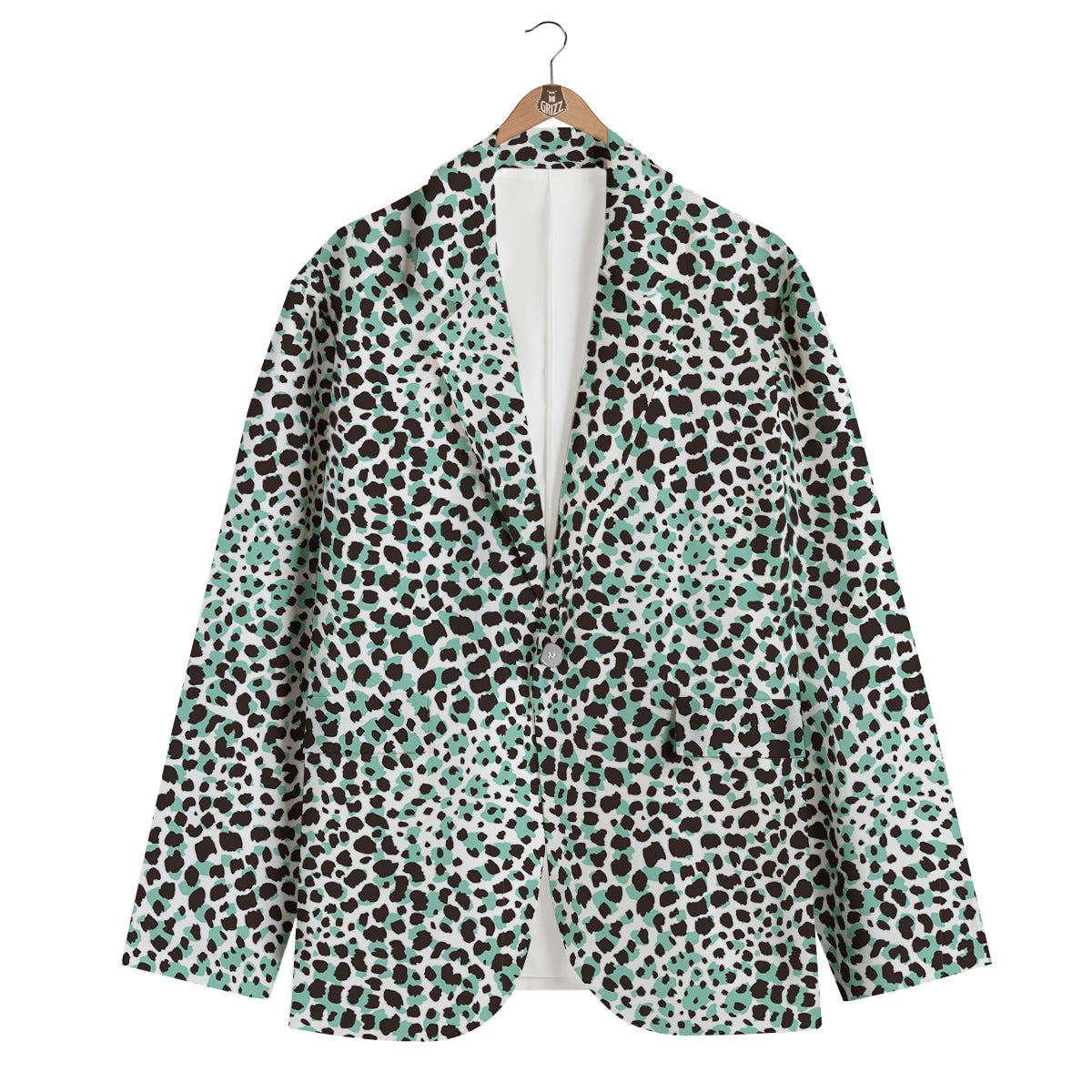 Leopard Teal And White Print Pattern Men's Blazer-grizzshop