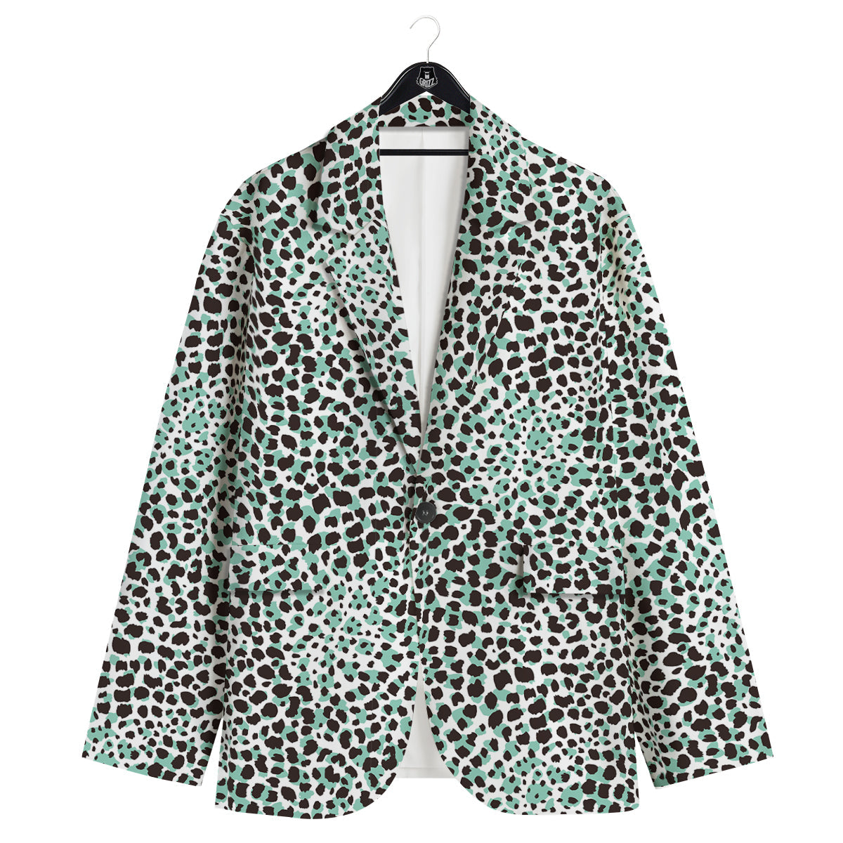 Leopard Teal And White Print Pattern Men's Sport Coat-grizzshop