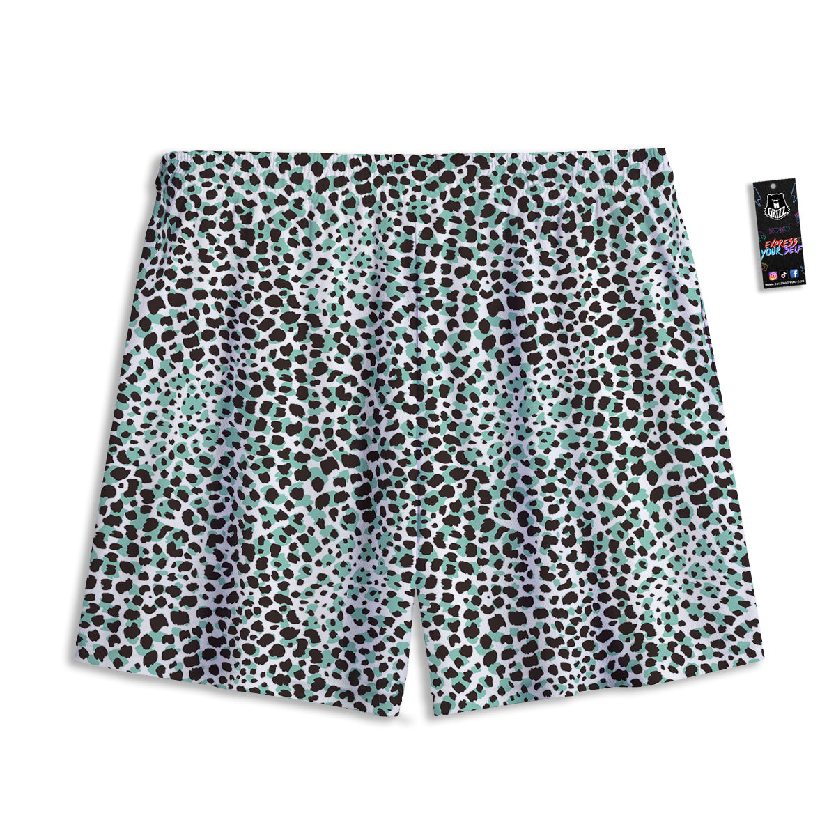 Leopard Teal And White Print Pattern Mesh Shorts