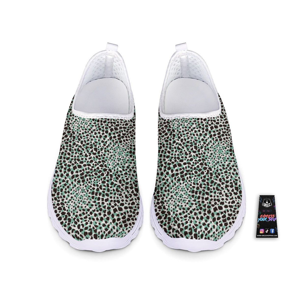 Leopard Teal And White Print Pattern Nurse Shoes-grizzshop