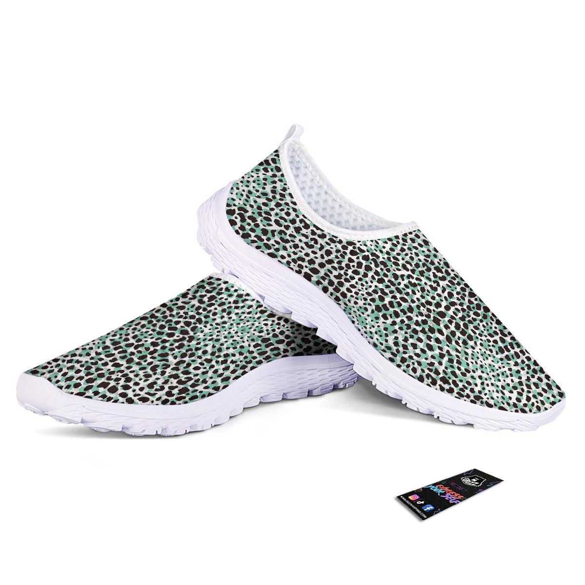 Leopard Teal And White Print Pattern Nurse Shoes-grizzshop