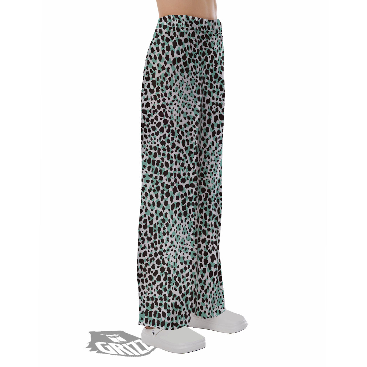 Leopard Teal And White Print Pattern Pajama Pants-grizzshop