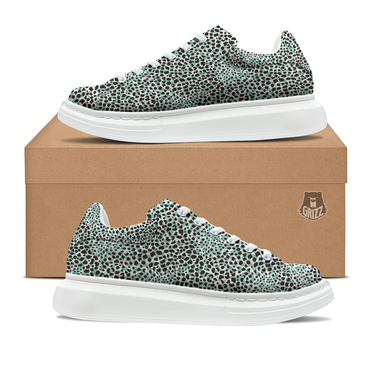 Leopard Teal And White Print Pattern Platform Shoes-grizzshop