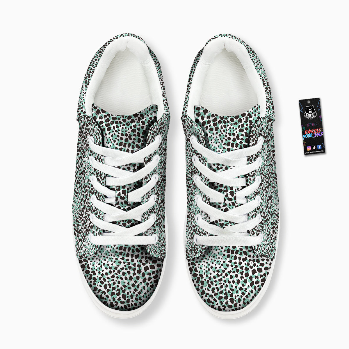 Leopard Teal And White Print Pattern Platform Shoes-grizzshop