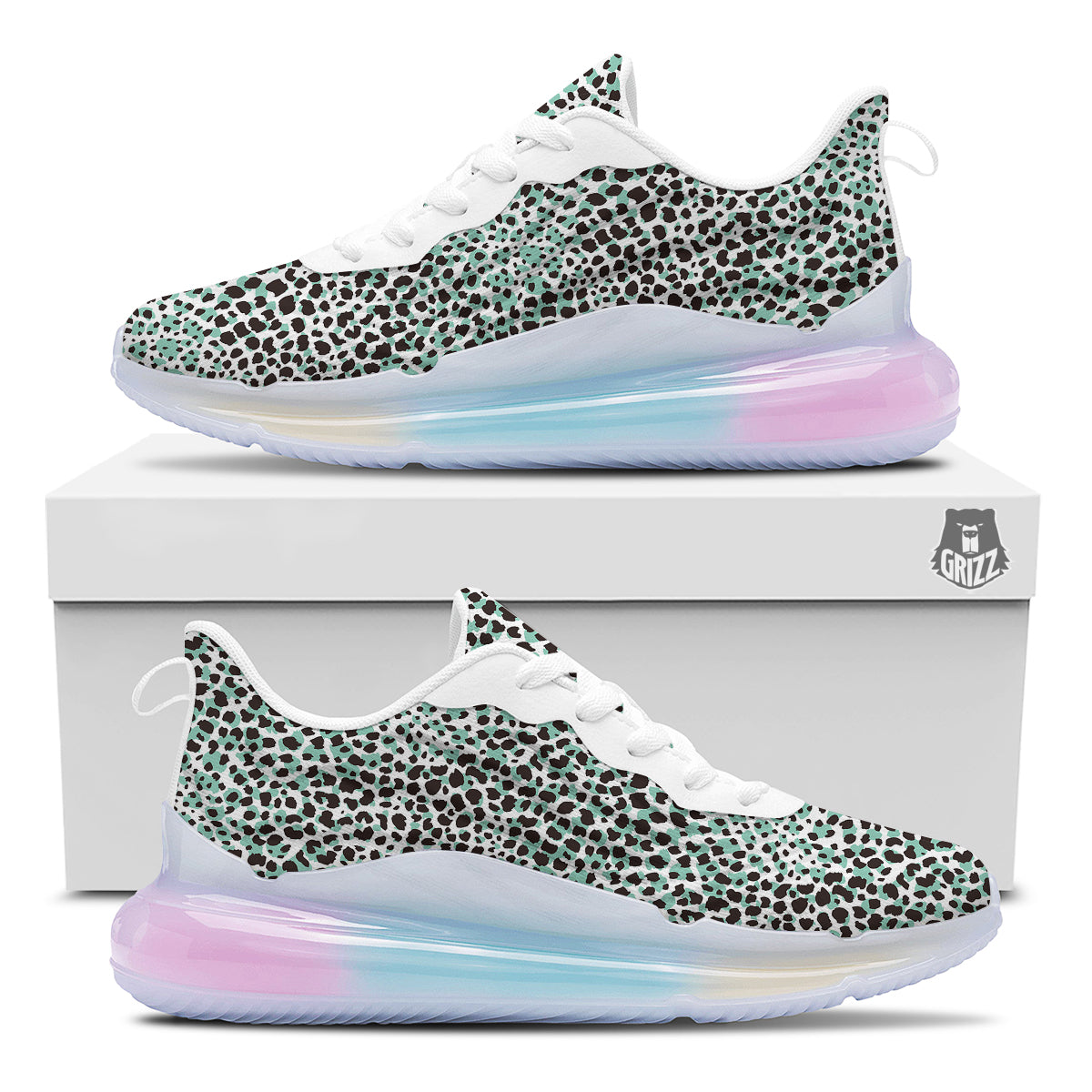 Leopard Teal And White Print Pattern Running Sneakers-grizzshop