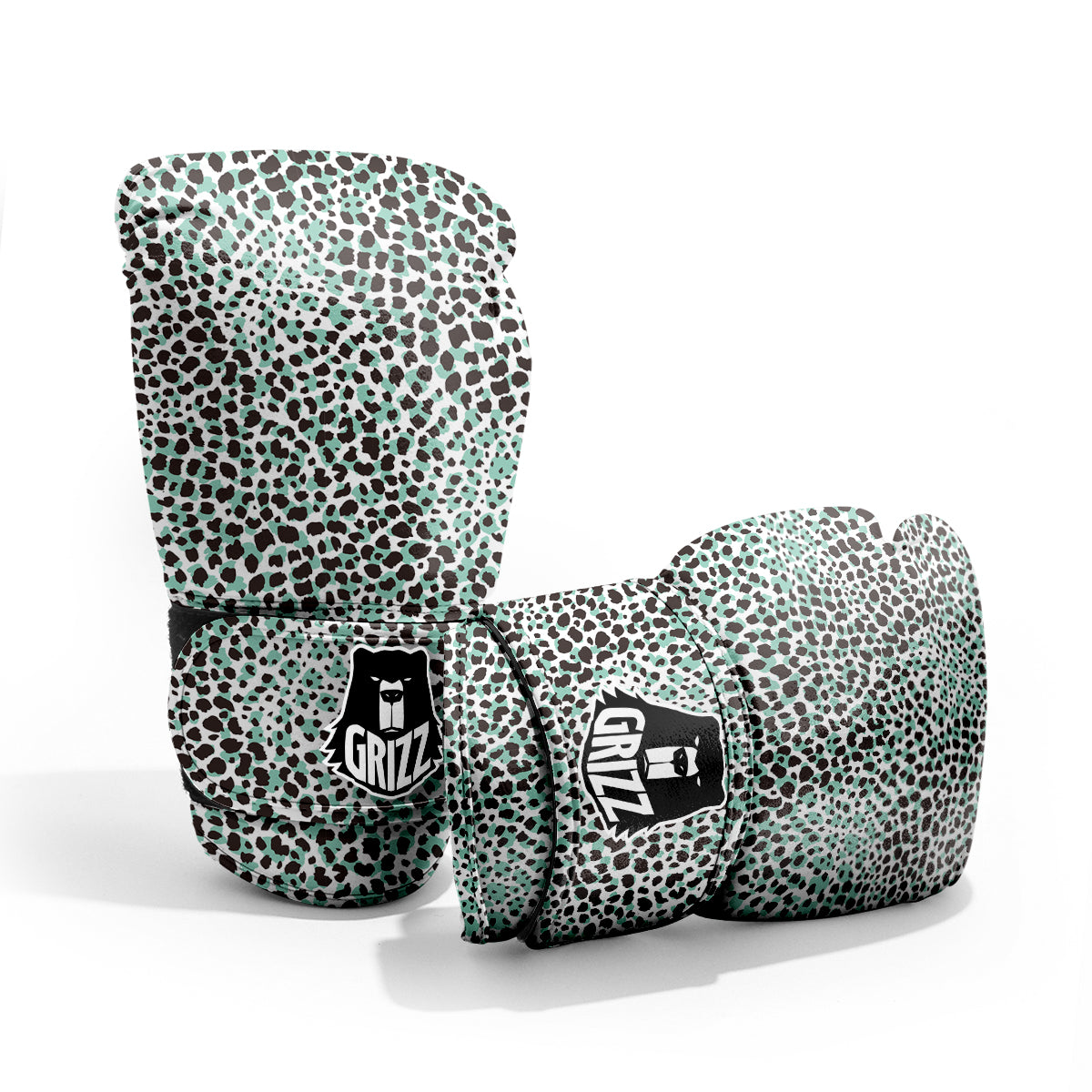 Leopard Teal And White Print Pattern Pro Boxing Glove