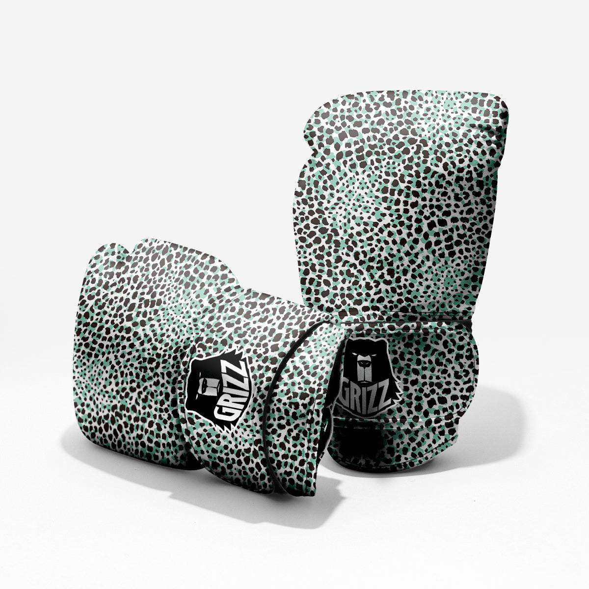 Leopard Teal And White Print Pattern Pro Boxing Glove