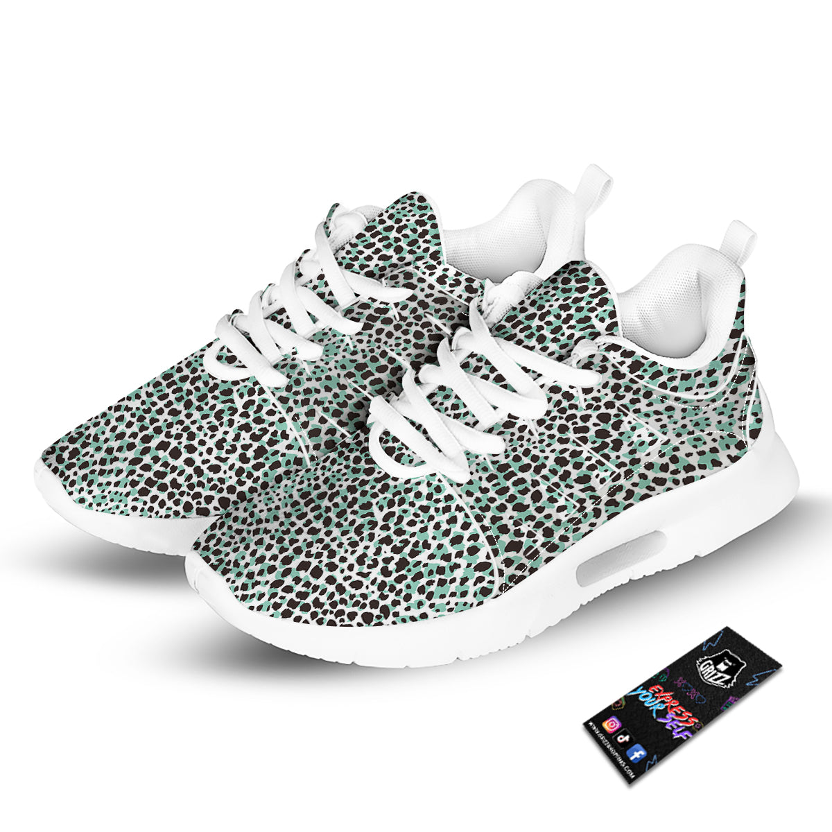 Leopard Teal And White Print Pattern Tennis Shoes-grizzshop