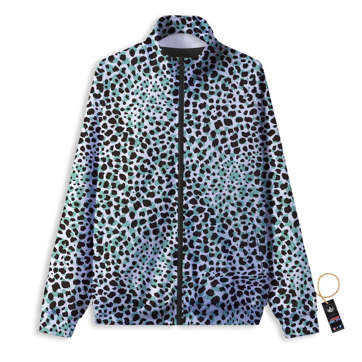 Leopard Teal And White Print Pattern Track Jacket-grizzshop