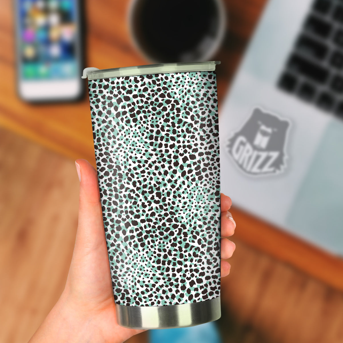 Leopard Teal And White Print Pattern Tumbler-grizzshop