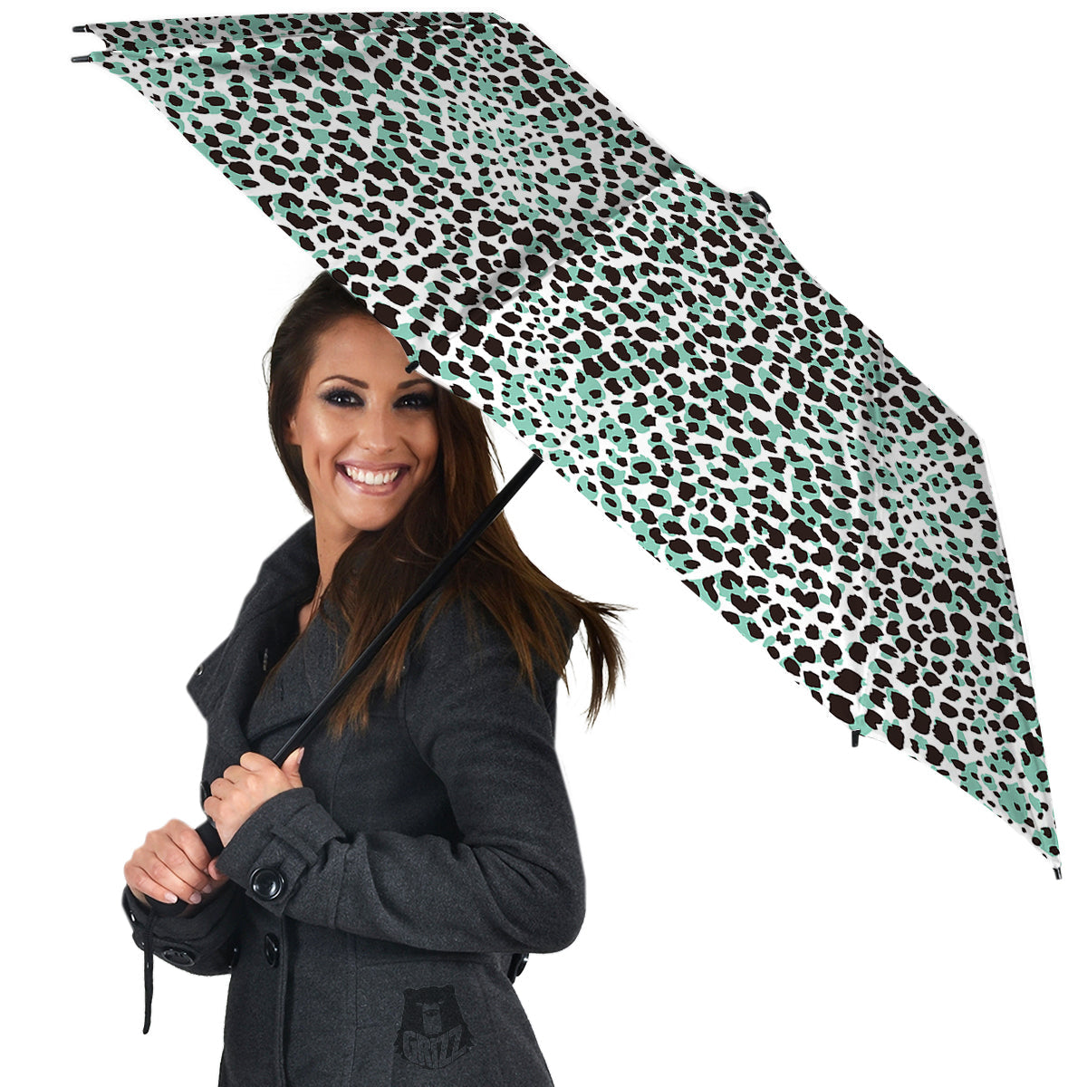 Leopard Teal And White Print Pattern Umbrella-grizzshop