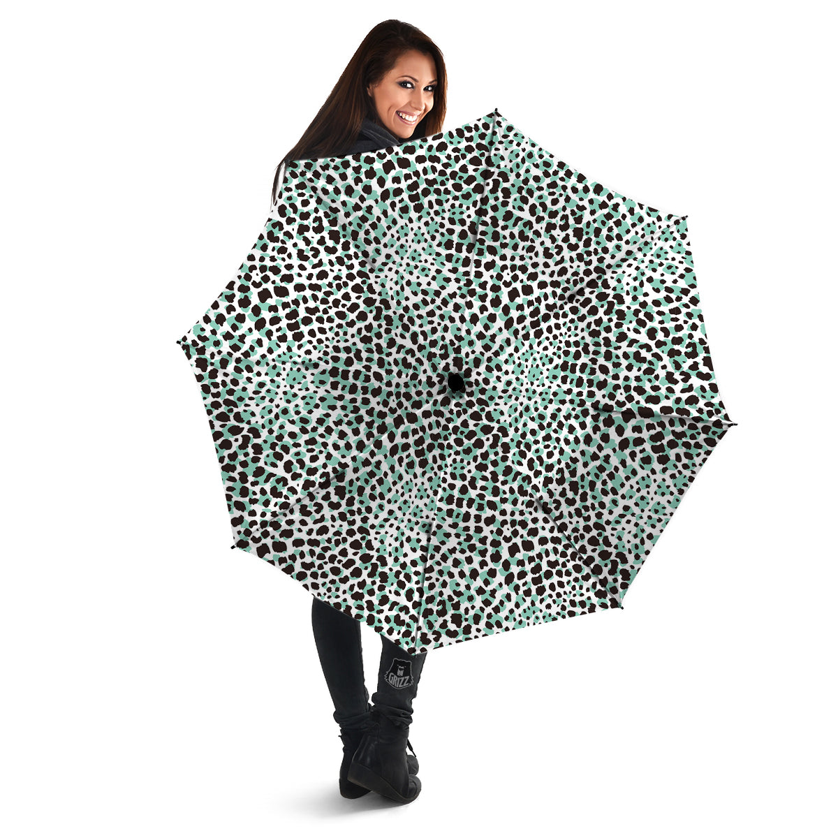 Leopard Teal And White Print Pattern Umbrella-grizzshop