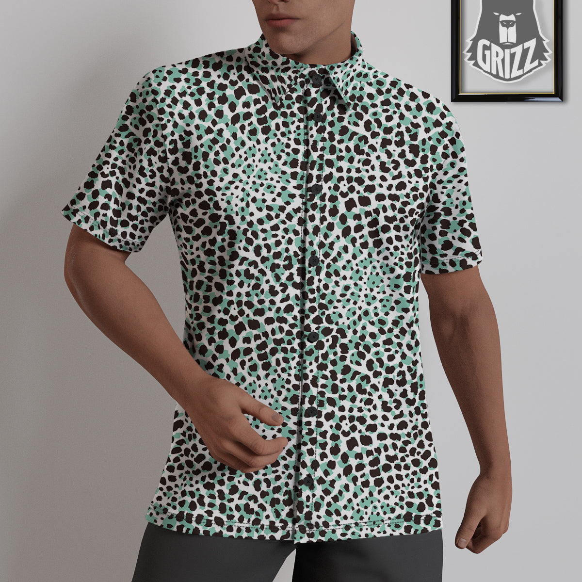 Leopard Teal And White Print Pattern Untucked Shirts-grizzshop