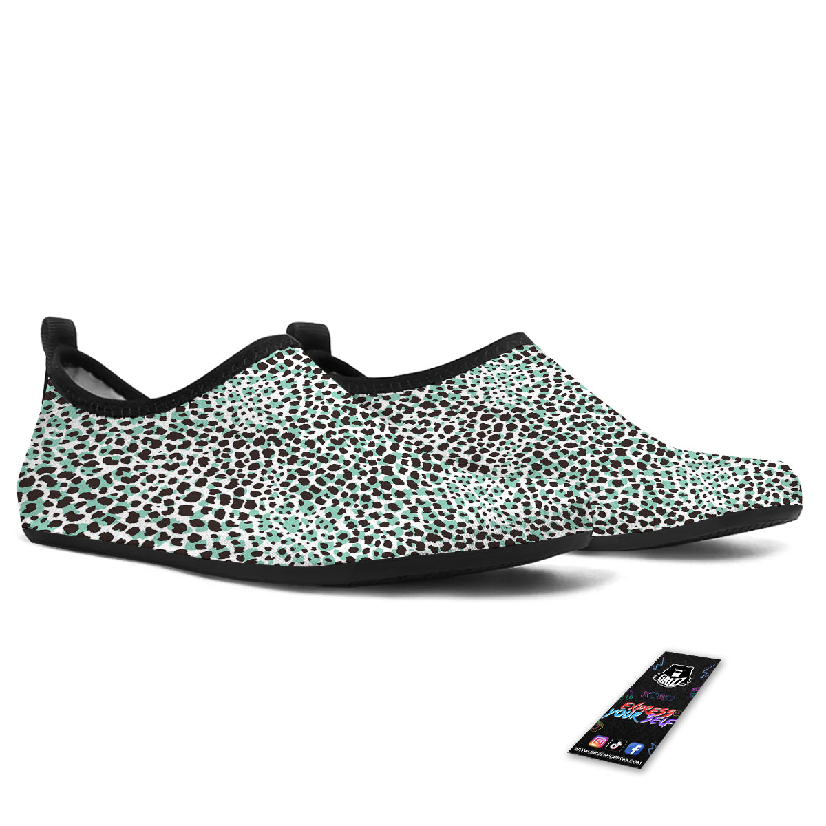Leopard Teal And White Print Pattern Water Shoes-grizzshop