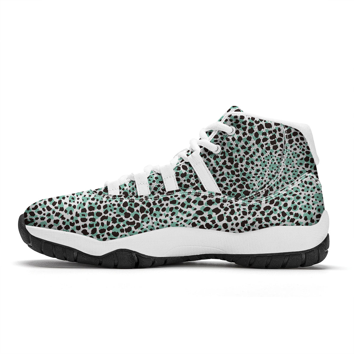 Leopard Teal And White Print Pattern White Bball Shoes-grizzshop