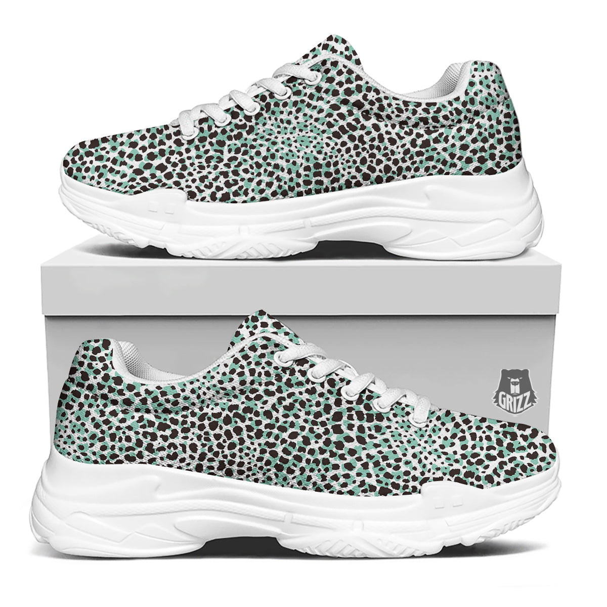 Leopard Teal And White Print Pattern White Chunky Shoes-grizzshop