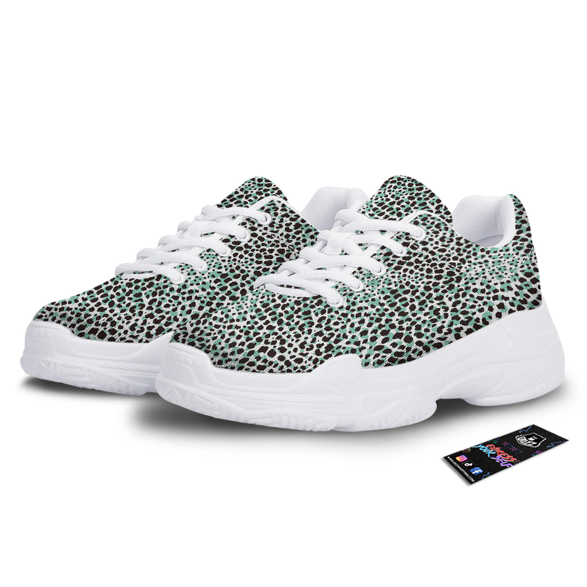 Leopard Teal And White Print Pattern White Chunky Shoes-grizzshop