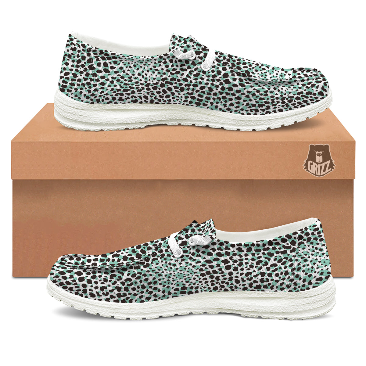Leopard Teal And White Print Pattern White Loafers-grizzshop