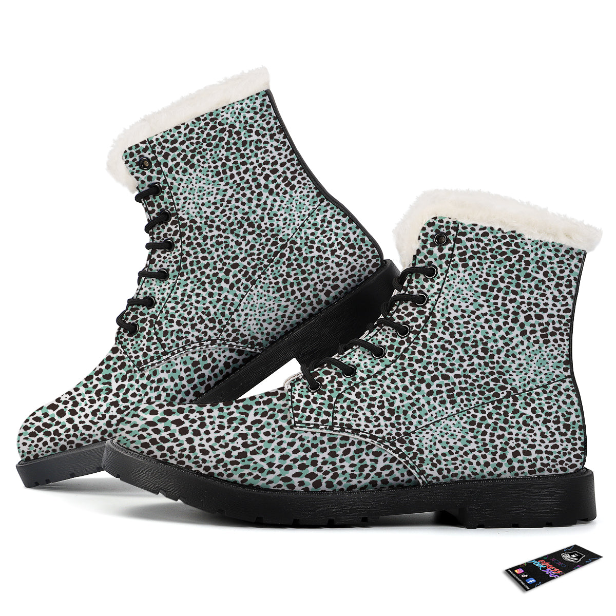 Leopard Teal And White Print Pattern Winter Boots-grizzshop