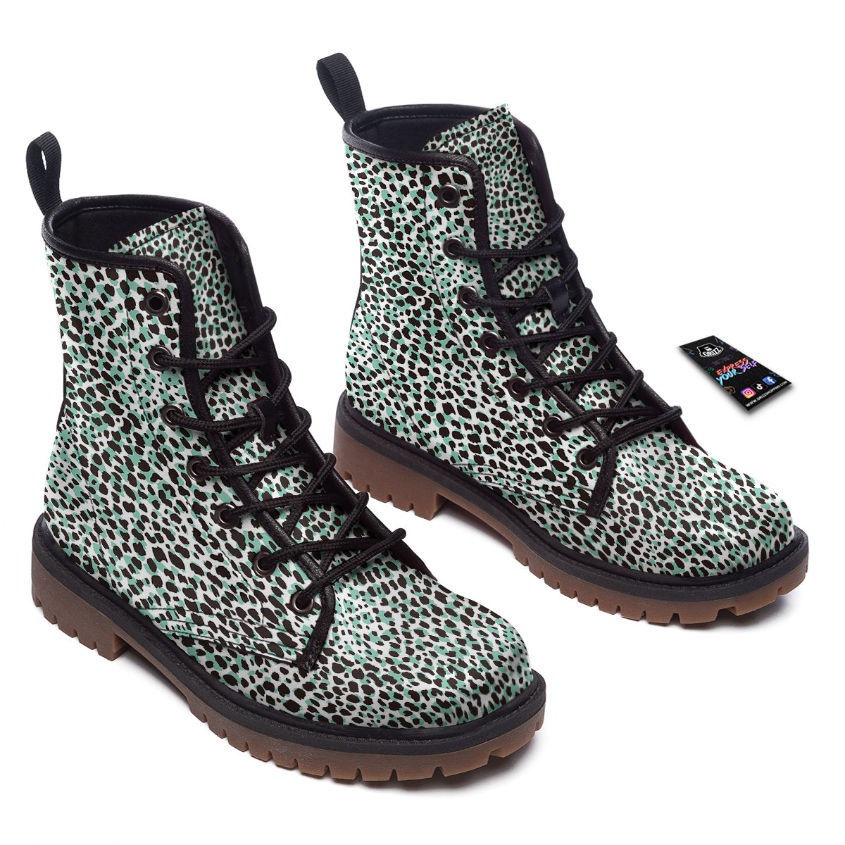 Leopard Teal And White Print Pattern Work Boots-grizzshop