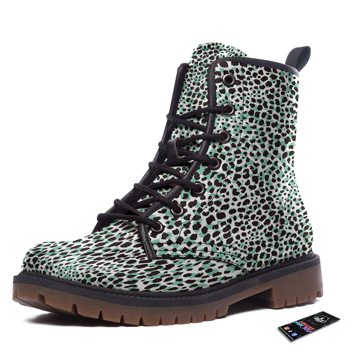Leopard Teal And White Print Pattern Work Boots-grizzshop