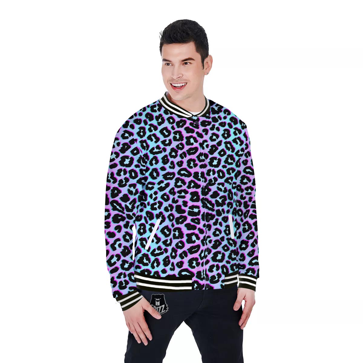 Leopard Trippy Psychedelic Print Pattern Baseball Jacket-grizzshop