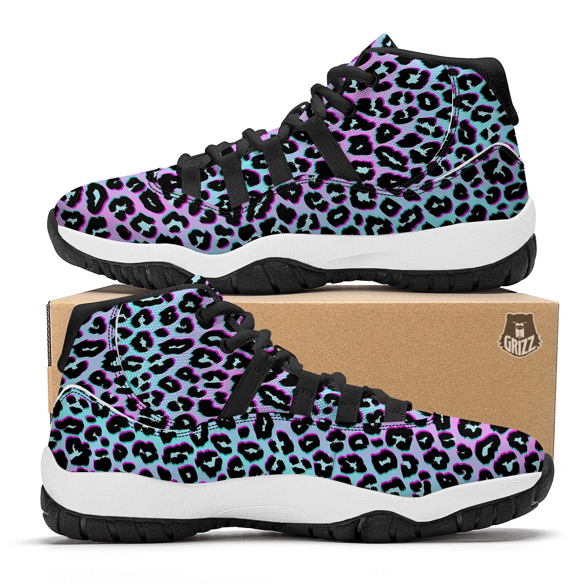 Leopard Trippy Psychedelic Print Pattern Black Bball Shoes-grizzshop