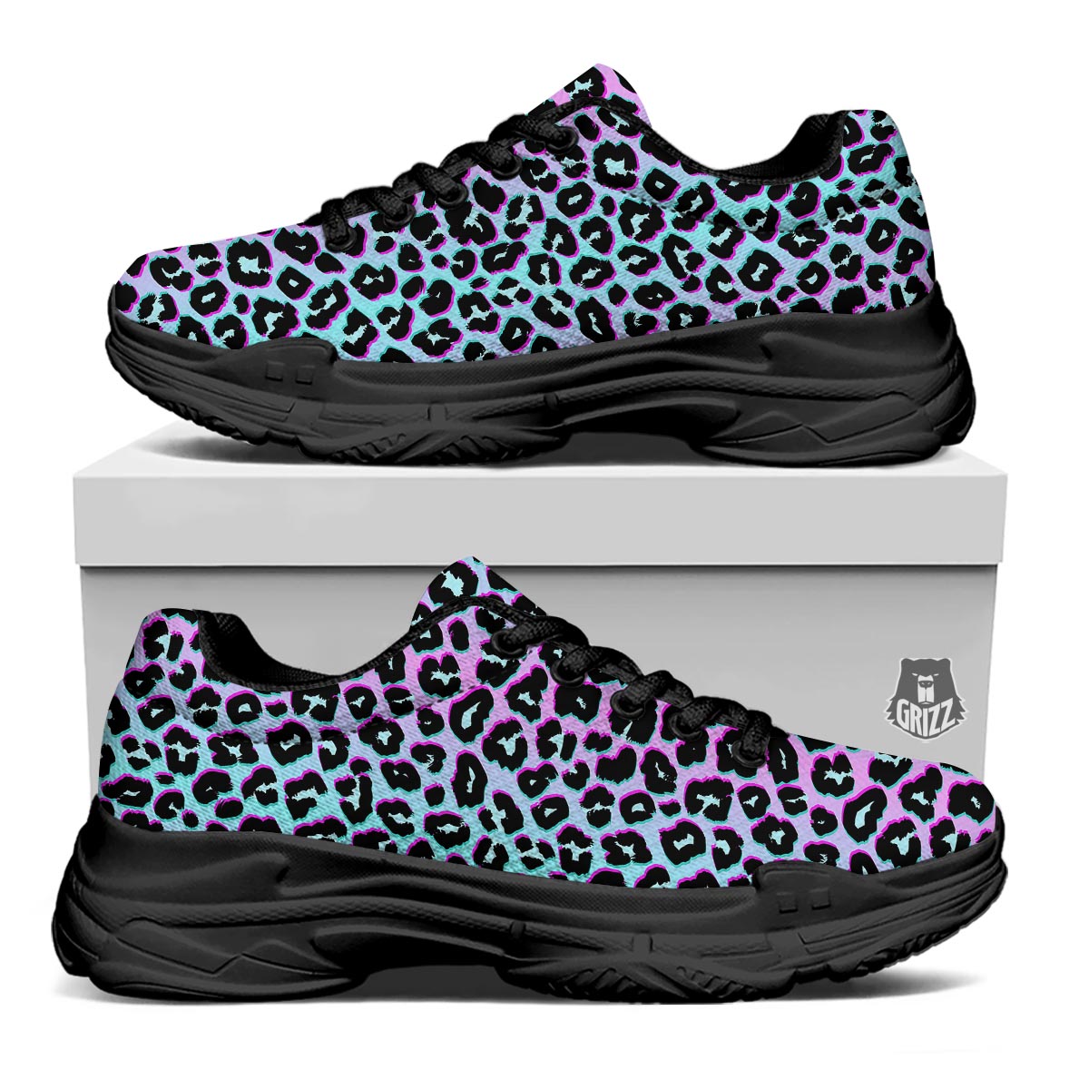 Leopard Trippy Psychedelic Print Pattern Black Chunky Shoes-grizzshop