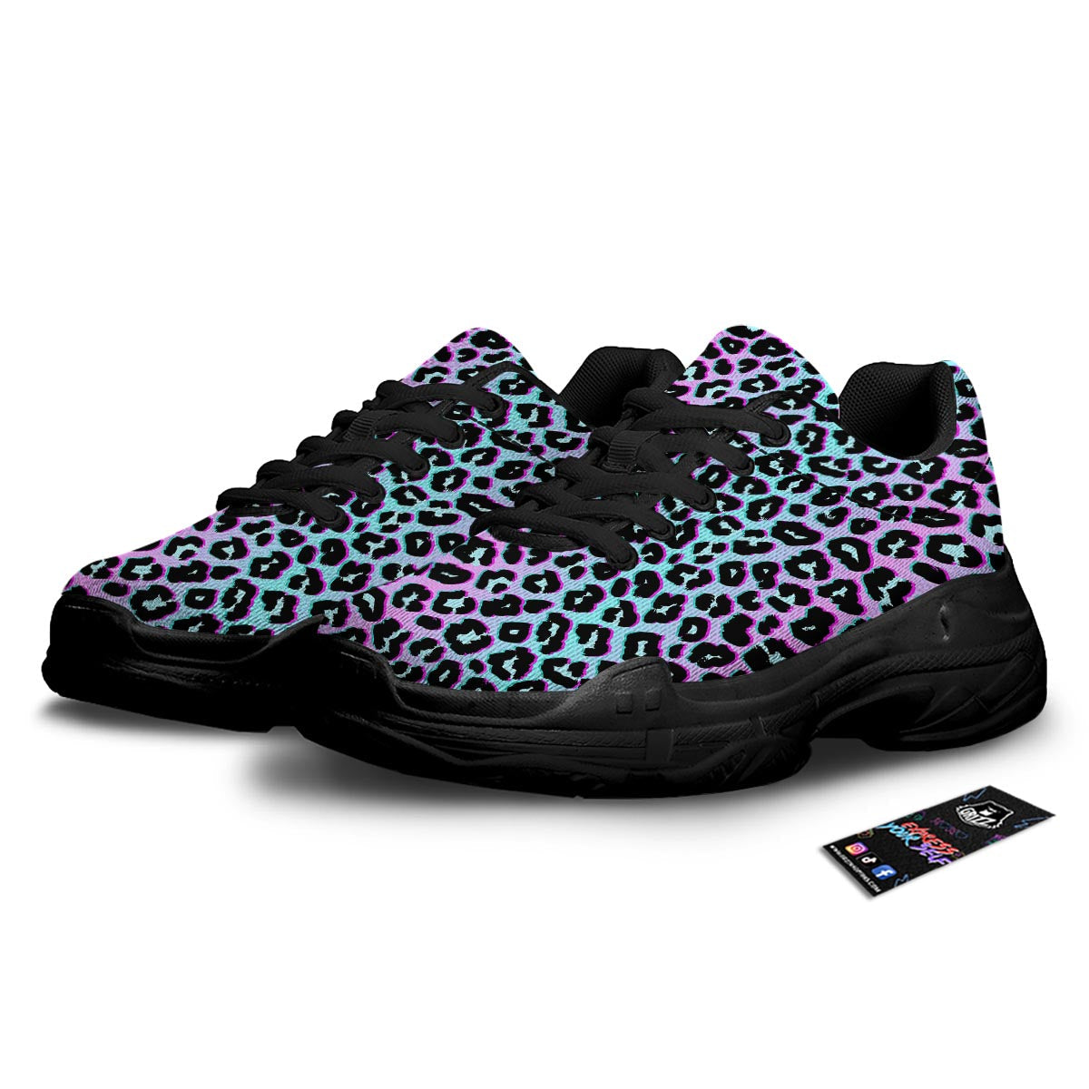 Leopard Trippy Psychedelic Print Pattern Black Chunky Shoes-grizzshop