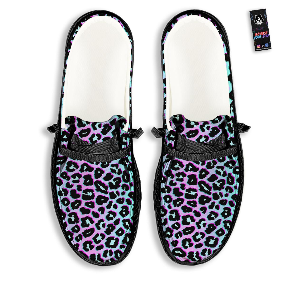 Leopard Trippy Psychedelic Print Pattern Black Loafers-grizzshop