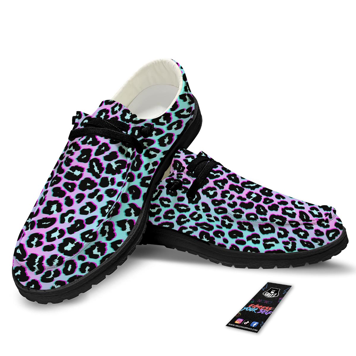 Leopard Trippy Psychedelic Print Pattern Black Loafers-grizzshop