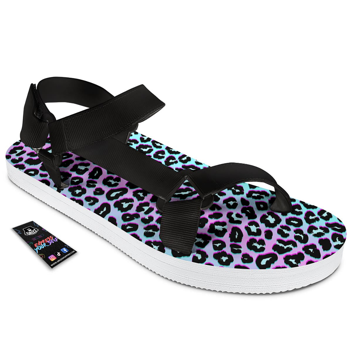 Leopard Trippy Psychedelic Print Pattern Black Open Toe Sandals-grizzshop