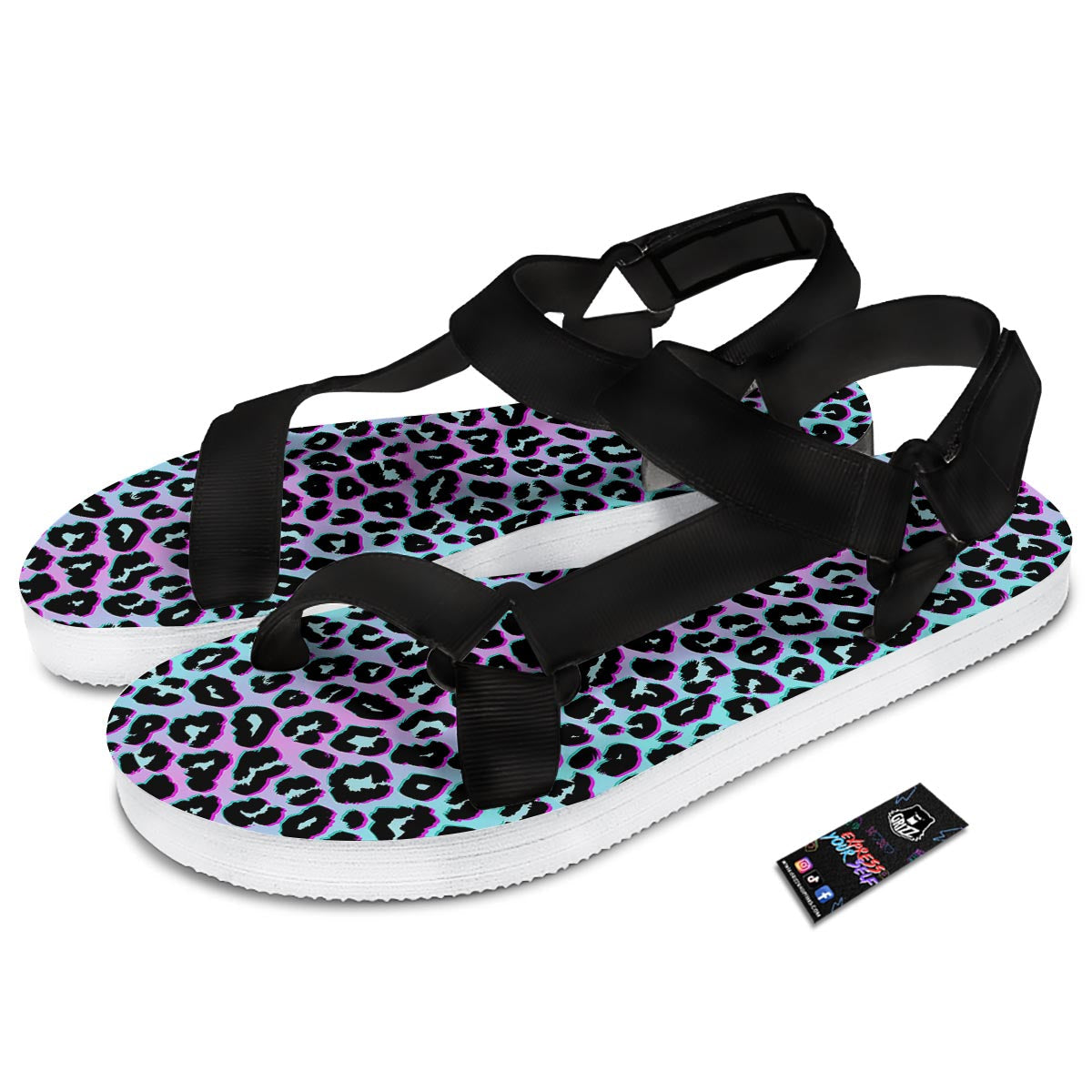 Leopard Trippy Psychedelic Print Pattern Black Open Toe Sandals-grizzshop