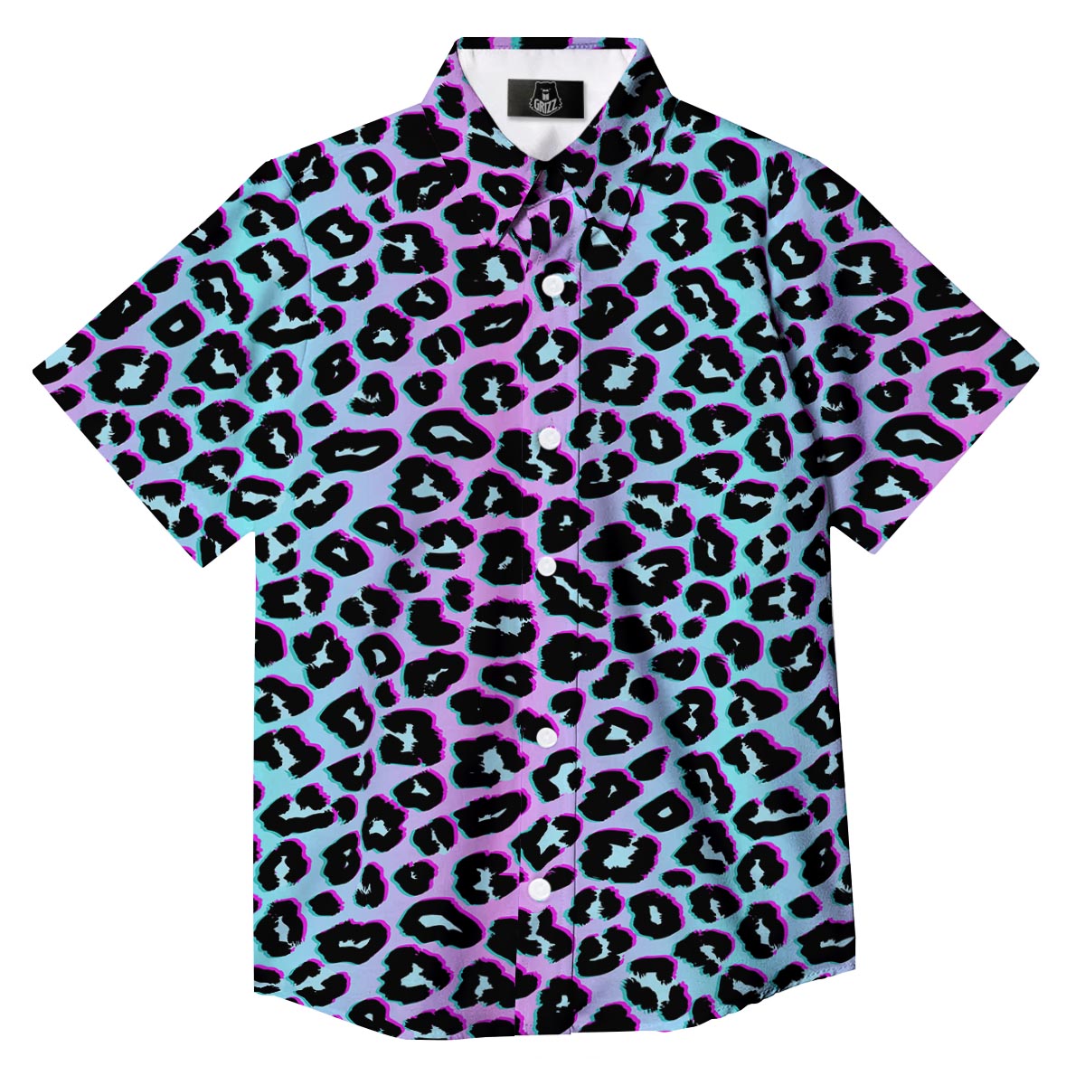 Leopard Trippy Psychedelic Print Pattern Button Up Shirt-grizzshop