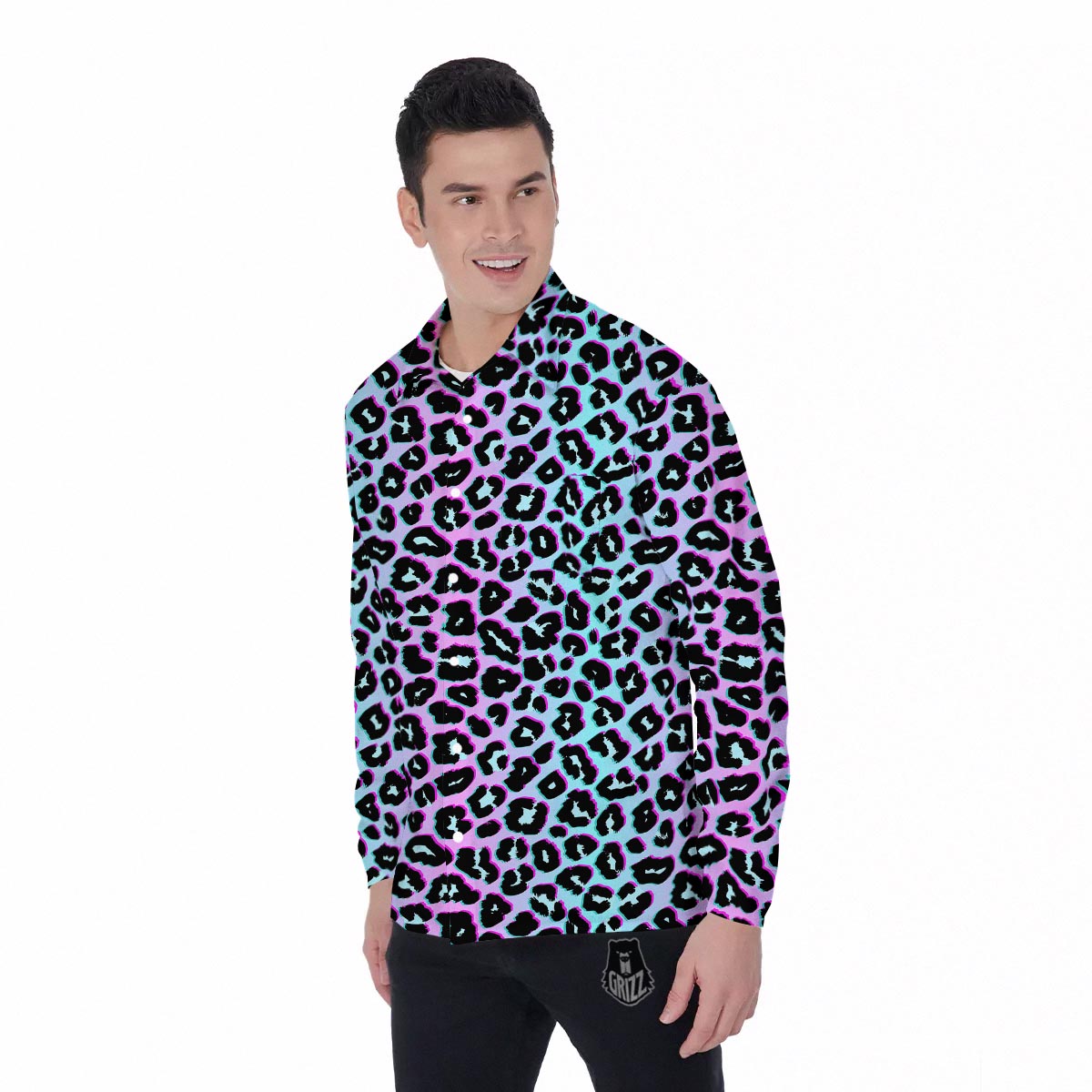Leopard Trippy Psychedelic Print Pattern Men's Long Sleeve Shirts-grizzshop