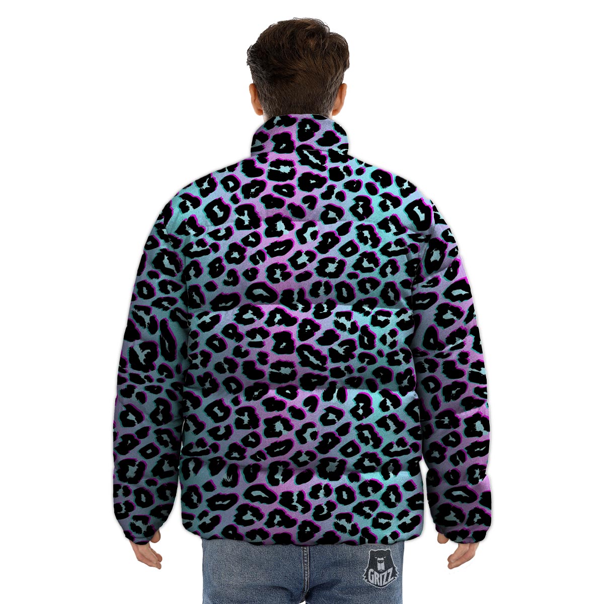 Leopard Trippy Psychedelic Print Pattern Puffer Jacket-grizzshop