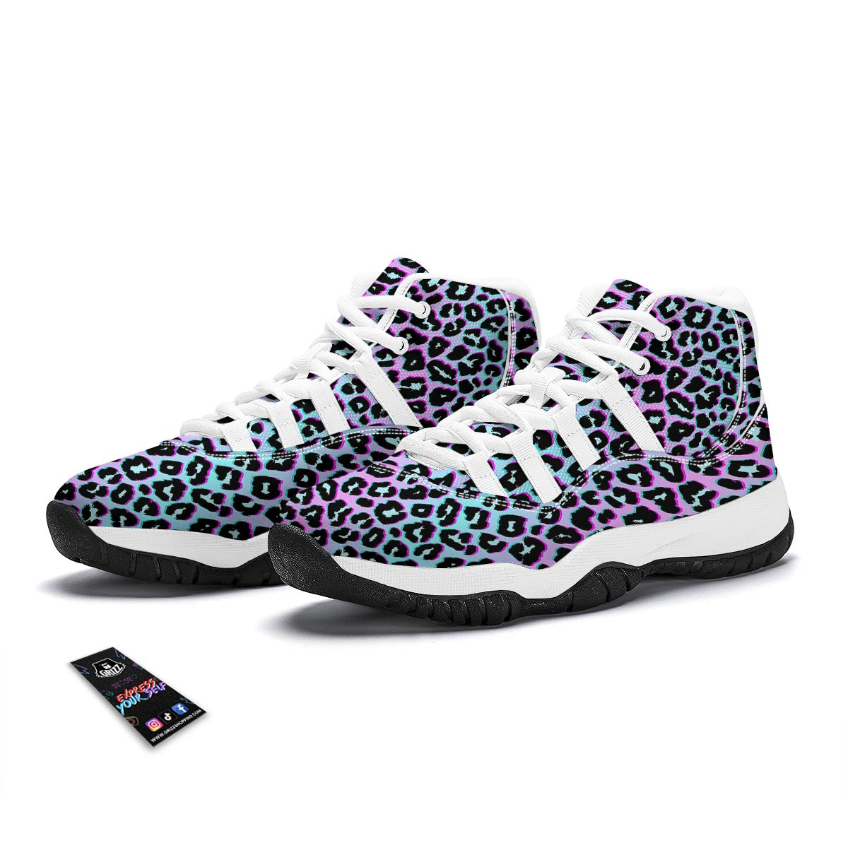 Leopard Trippy Psychedelic Print Pattern White Bball Shoes-grizzshop