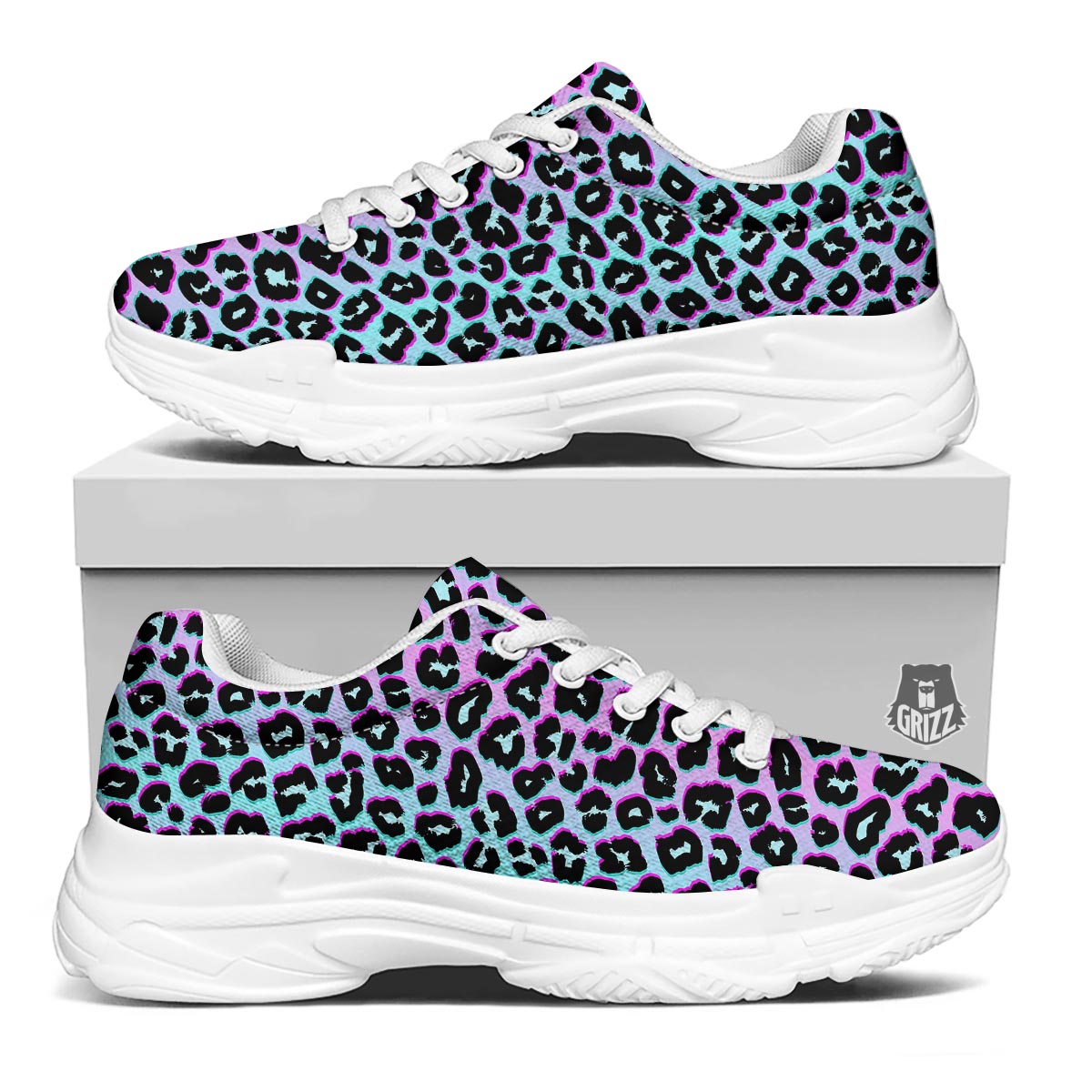 Leopard Trippy Psychedelic Print Pattern White Chunky Shoes-grizzshop