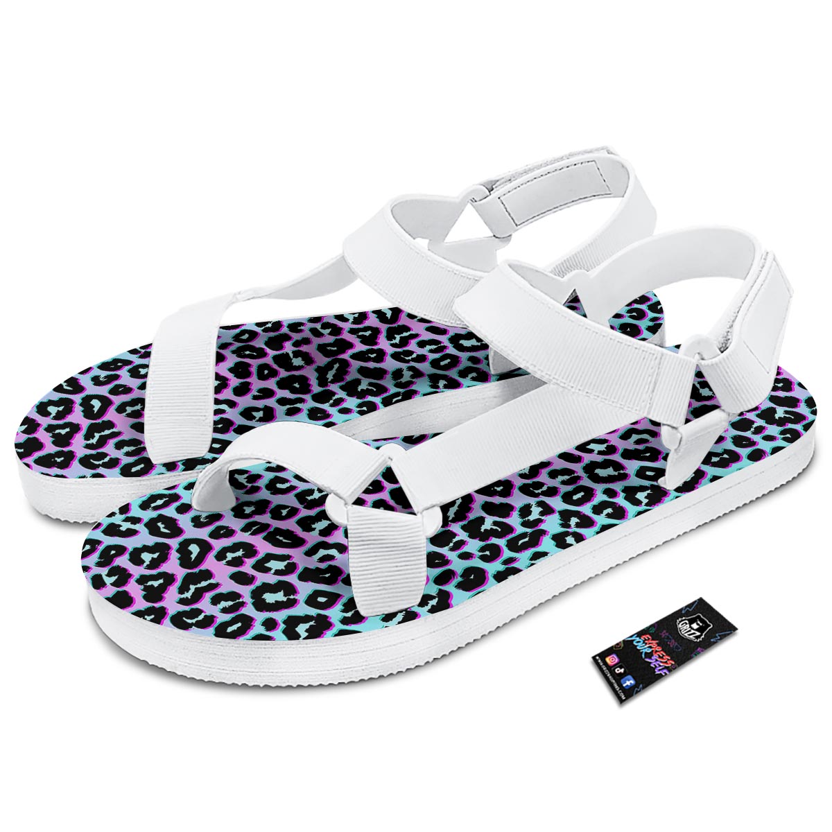 Leopard Trippy Psychedelic Print Pattern White Open Toe Sandals-grizzshop